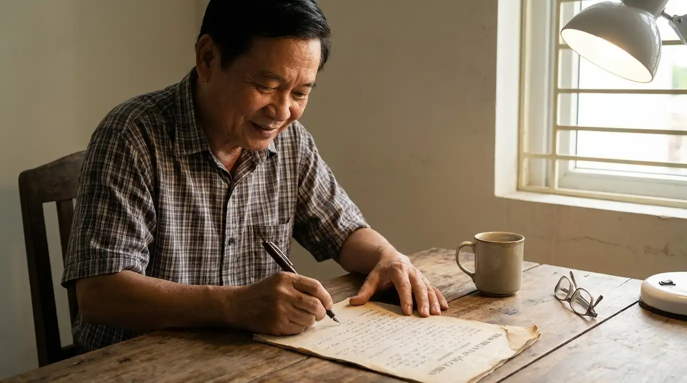 Mẫu giấy vay tiền viết tay — người Việt Nam ký giấy vay nợ cá nhân trên bàn gỗ